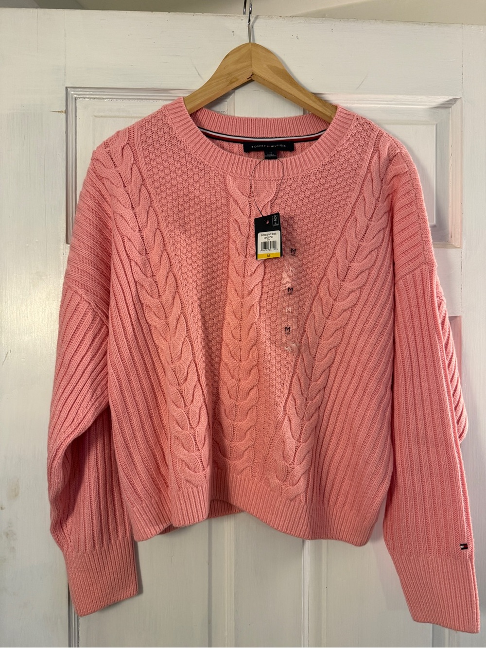 NWT Tommy Hilfiger Pink Cable Knit Crewneck Sweater